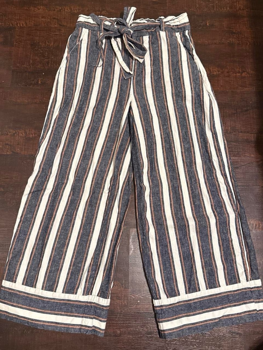 Banana Republic Navy, White & Tan Striped Wide Leg Pants